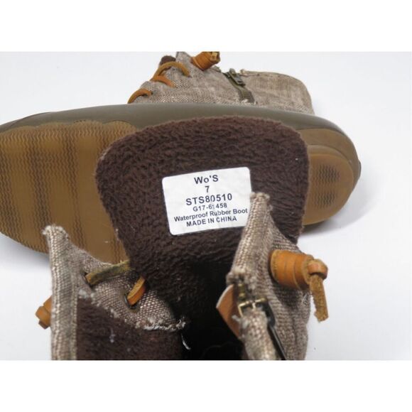 Sperry Saltwater Heavy Linen OLIVE Duck Boots Waterproof Rain Boots Women Size 7 - Picture 8 of 8